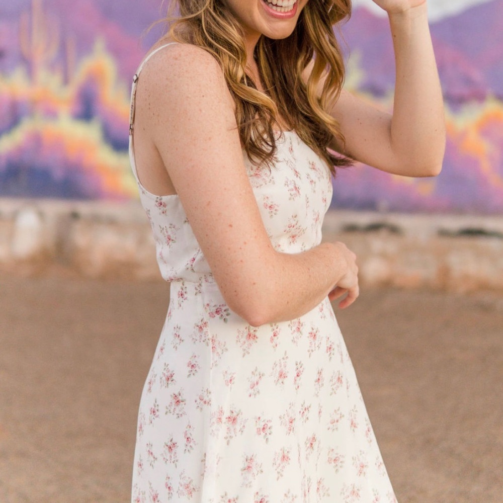 Forever 21 White A-line Mini Dress w/ Floral Print